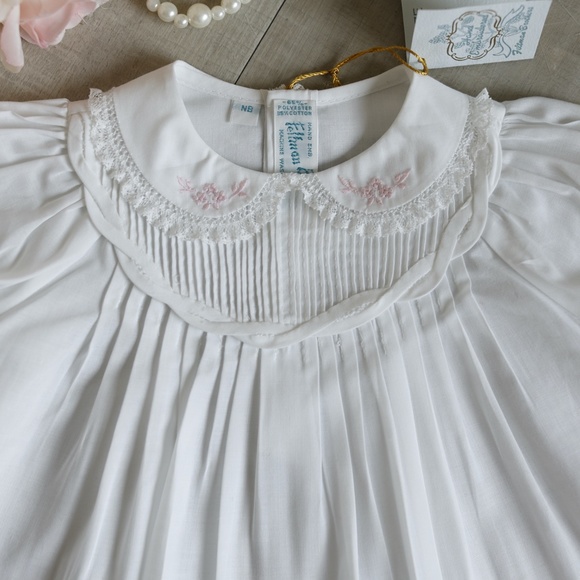Newborn White Embroidered Heirloom Dress Feltman Brothers Lace Pin Tucks NWT - Picture 2 of 6